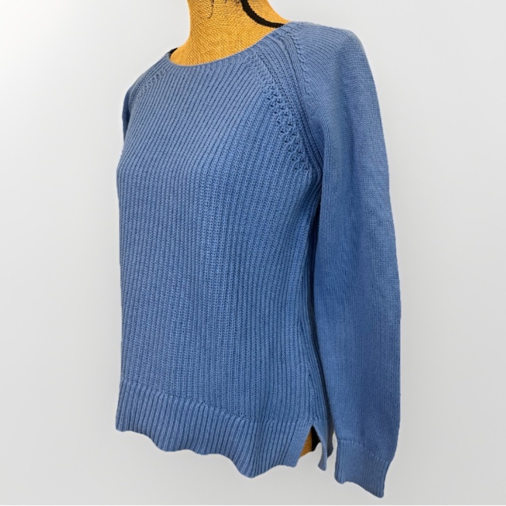 LOFT 100% Cotton Crew Neck Knit Sweater Blue Size Medium